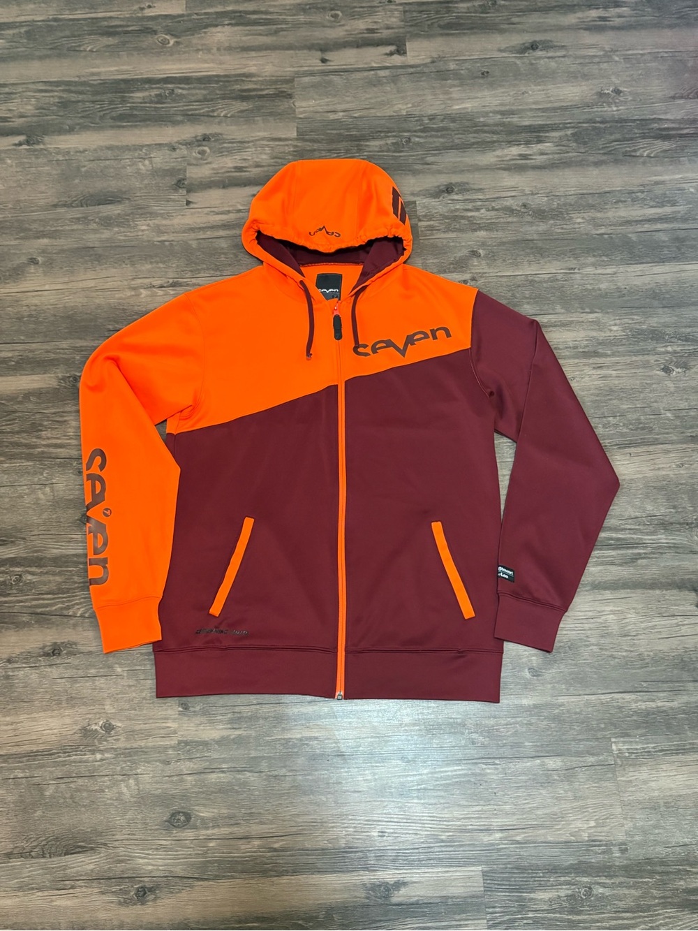 Seven7 Orange and Burgundy Colorblock Zip Hoodie Jacket